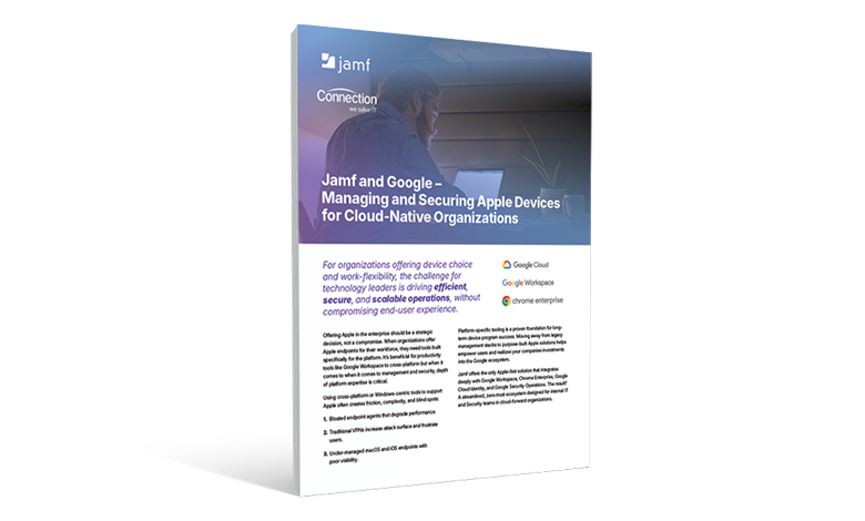 Cover of the Jamf and Connection whitepaper: "Jamf and Google – Managing and Securing Apple Devices for Cloud-Native Organizations."