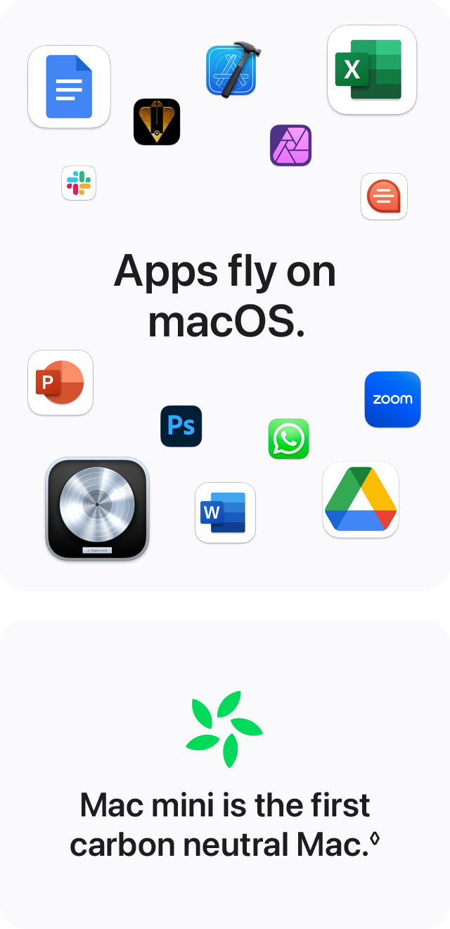 Apps fly on macOS.  Mac mini is the first carbon neutral Mac.&loz;