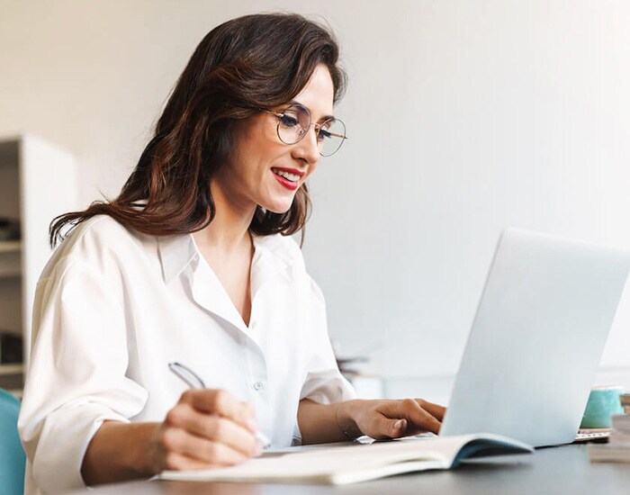 Woman working on a laptop