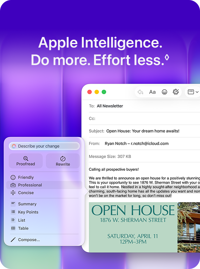 Apple Intelligence. Do more. Effort less.&loz;
