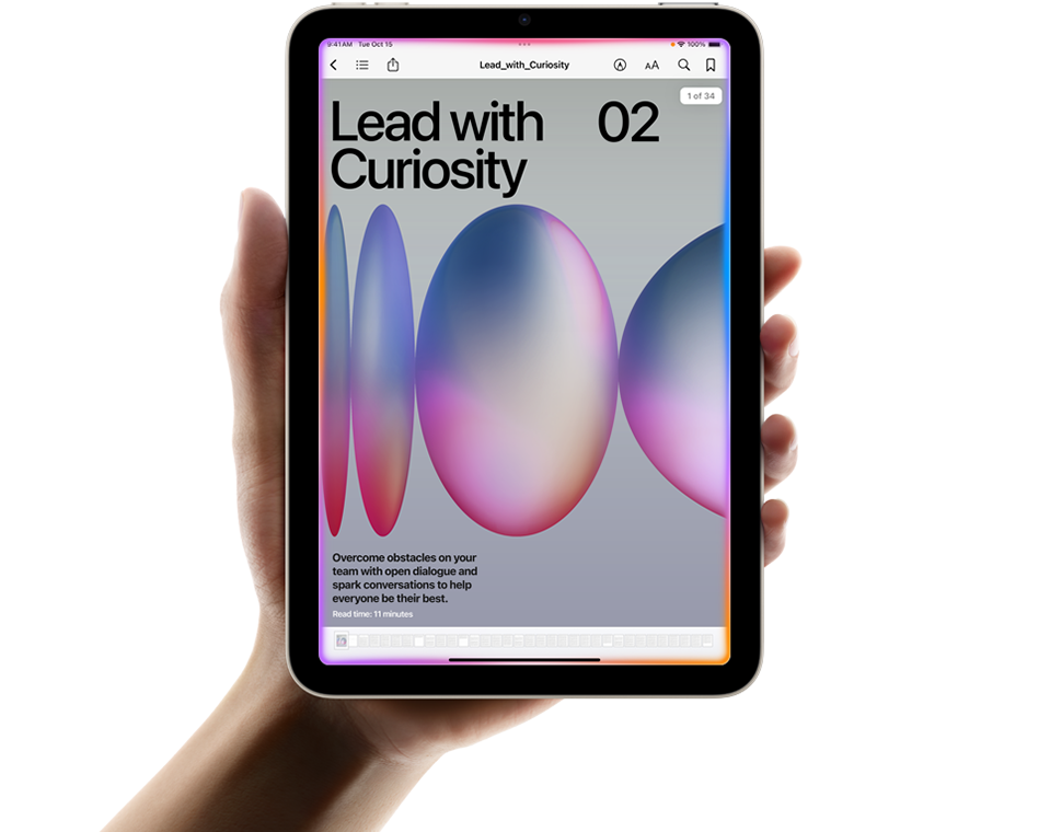 All‑screen design with 8.3‑inch Liquid Retina display. All‑screen design with 8.3‑inch Liquid Retina display.