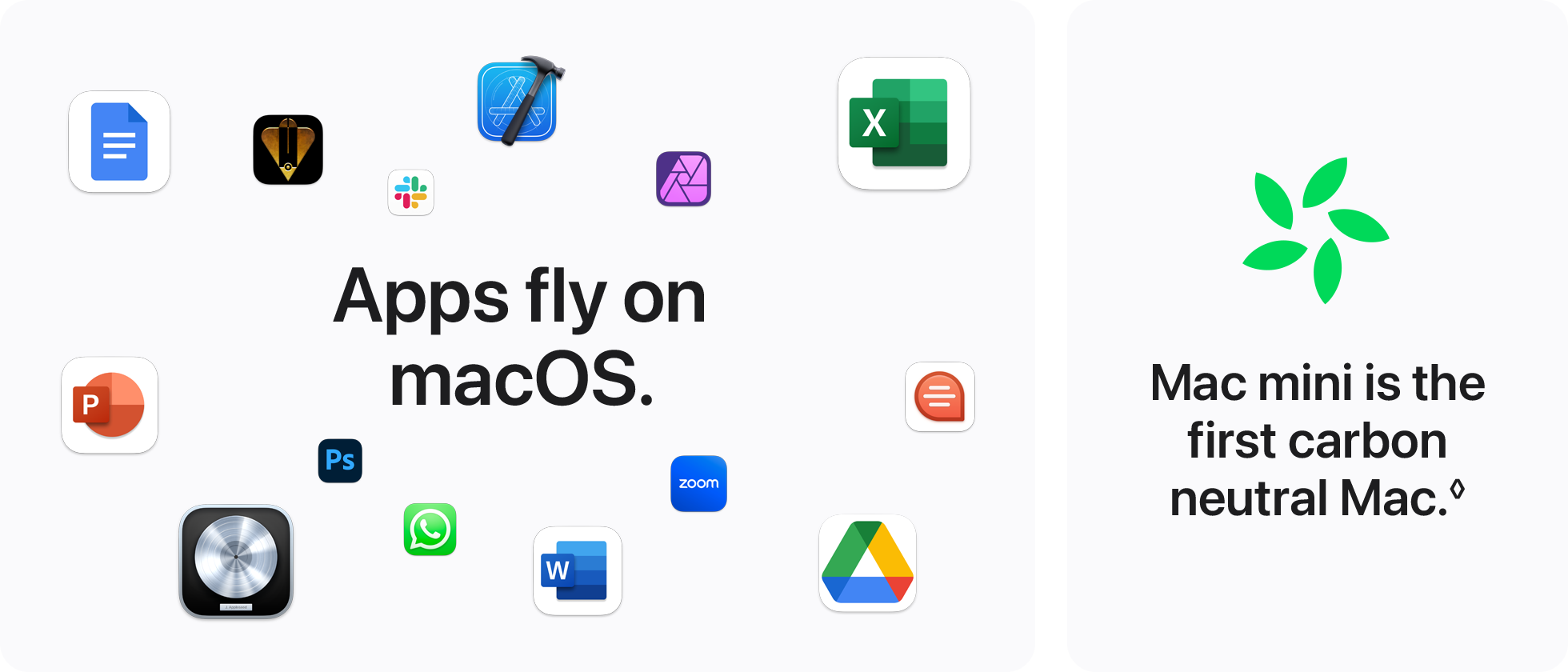 Apps fly on macOS.  Mac mini is the first carbon neutral Mac.&loz;