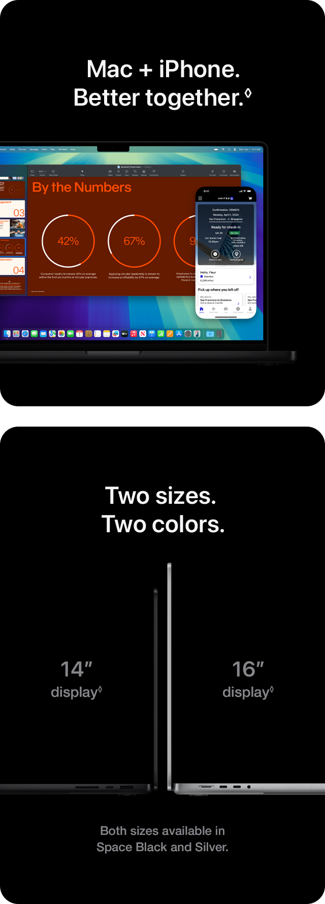Mac + iPhone. Better together.&loz; Two sizes. Two colors.